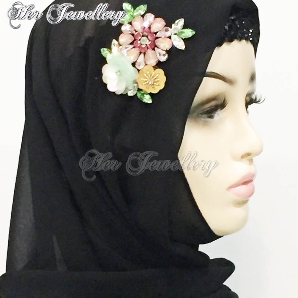 Swarovski Crystals Flowery Scarf (Black) - Her Jewellery