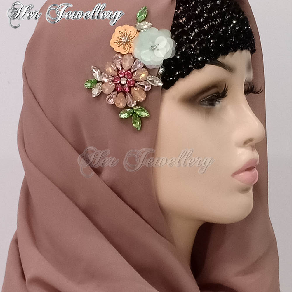 Swarovski Crystals Flowery Scarf (Coffee) - Her Jewellery