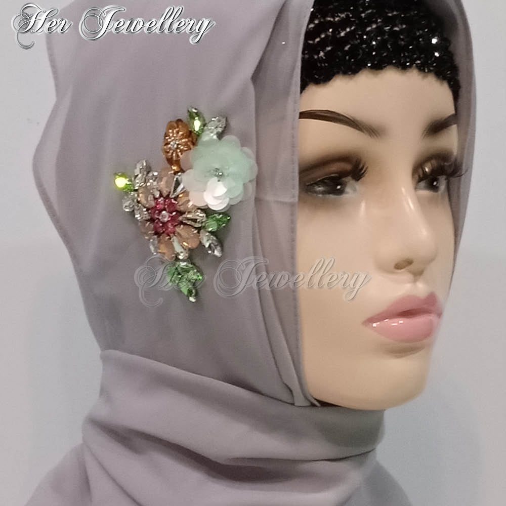 Swarovski Crystals Flowery Scarf (Grey) - Her Jewellery