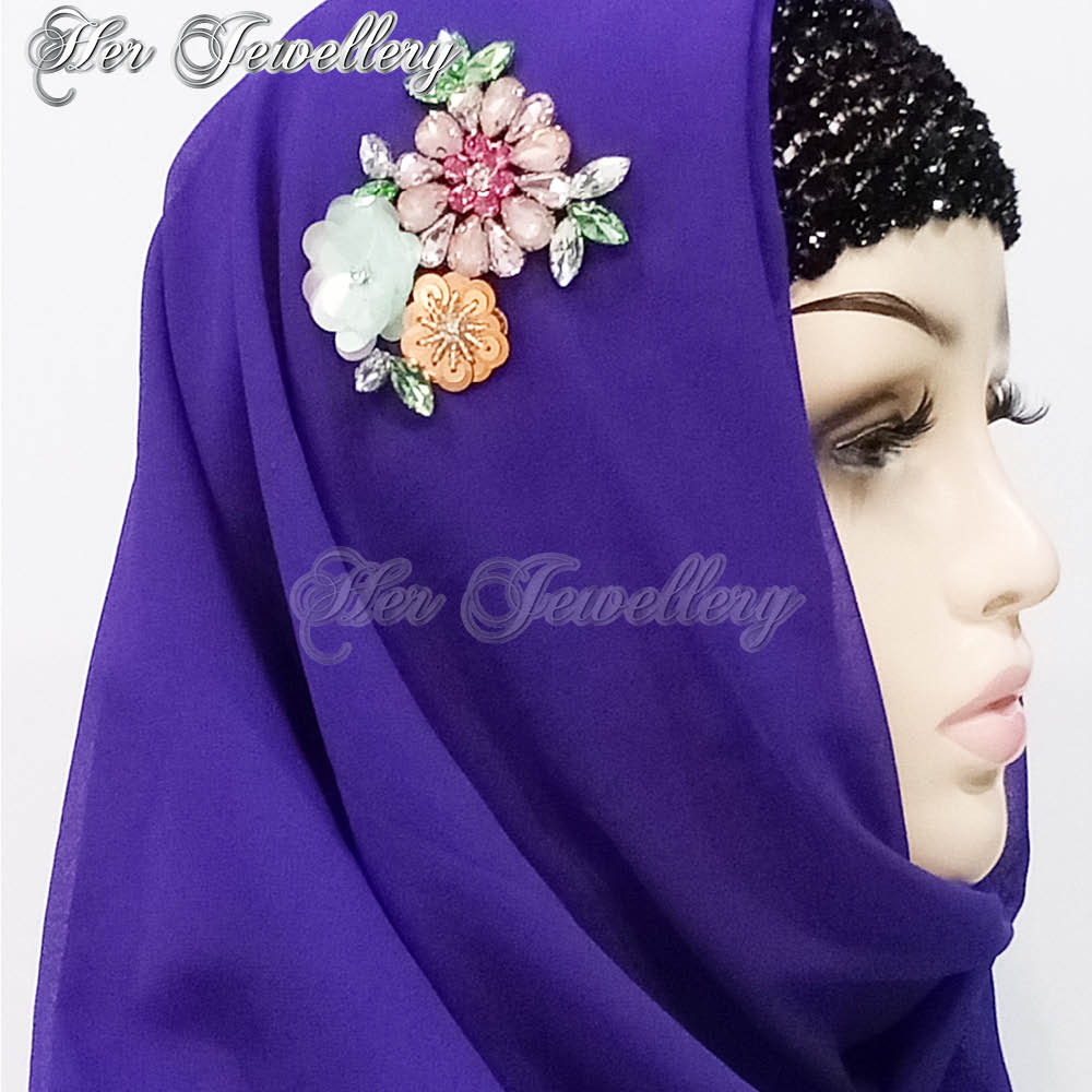 Swarovski Crystals Flowery Scarf (Purple) - Her Jewellery