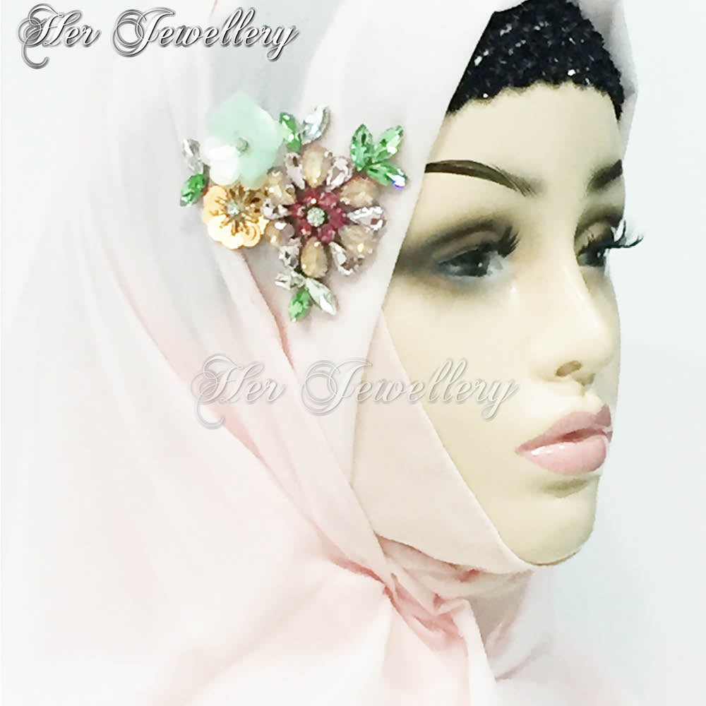 Swarovski Crystals Flowery Scarf (Pink) - Her Jewellery