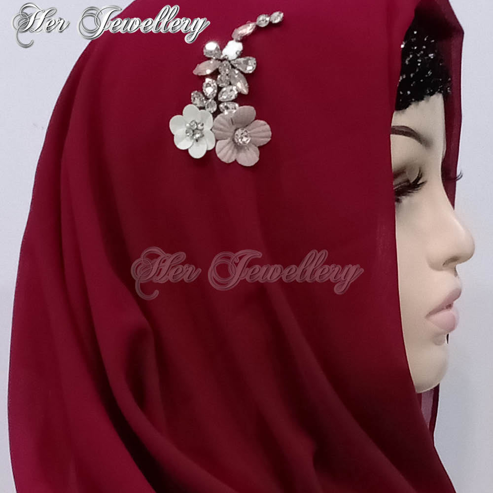 Swarovski Crystals Plum Blossome Scarf (Burgundy) - Her Jewellery