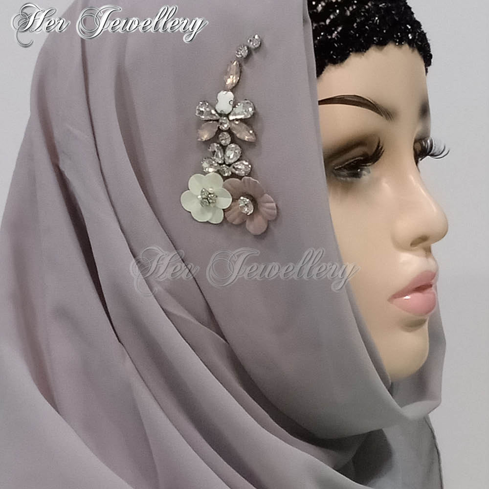 Swarovski Crystals Plum Blossome Scarf (Grey) - Her Jewellery