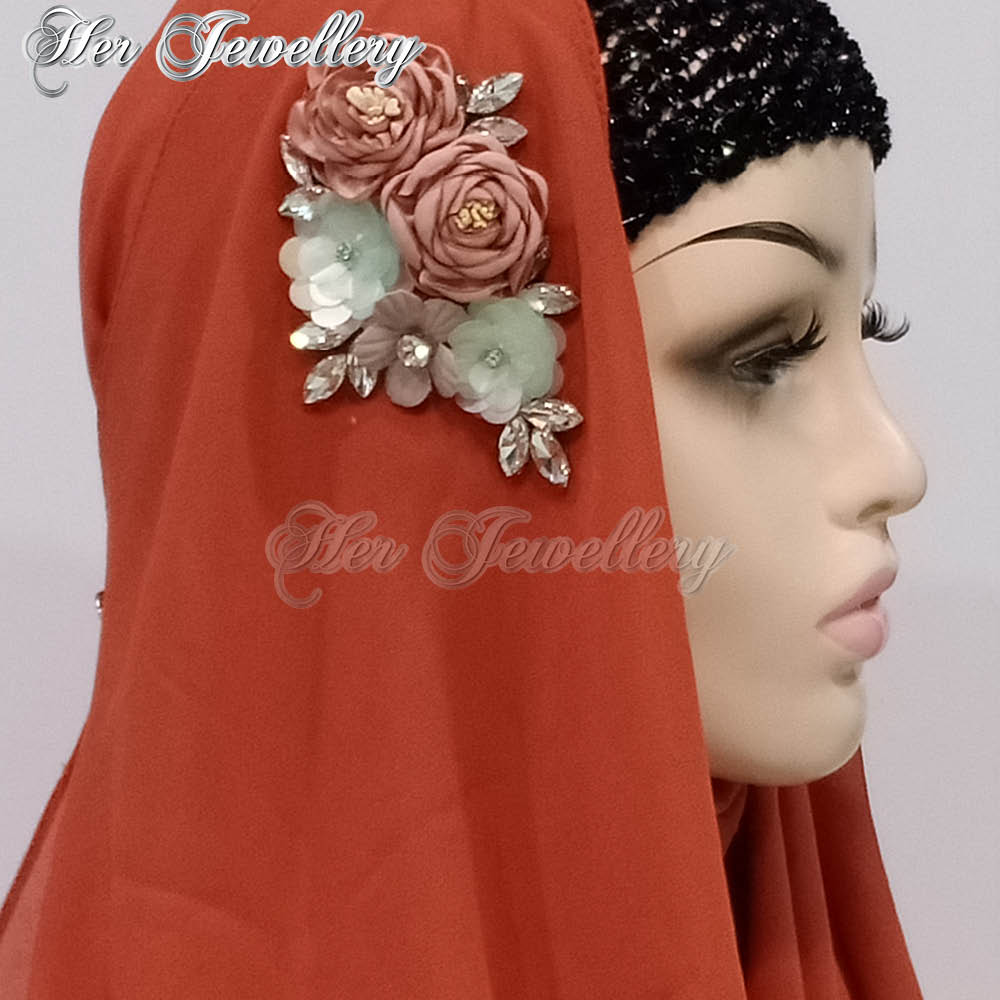 Swarovski Crystals Rosy Blossome Scarf (Brick Red) - Her Jewellery