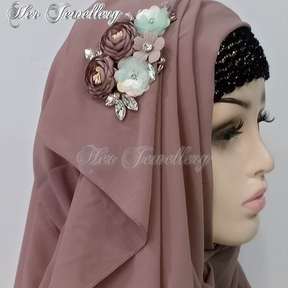 Swarovski Crystals Rosy Blossome Scarf (Coffee) - Her Jewellery