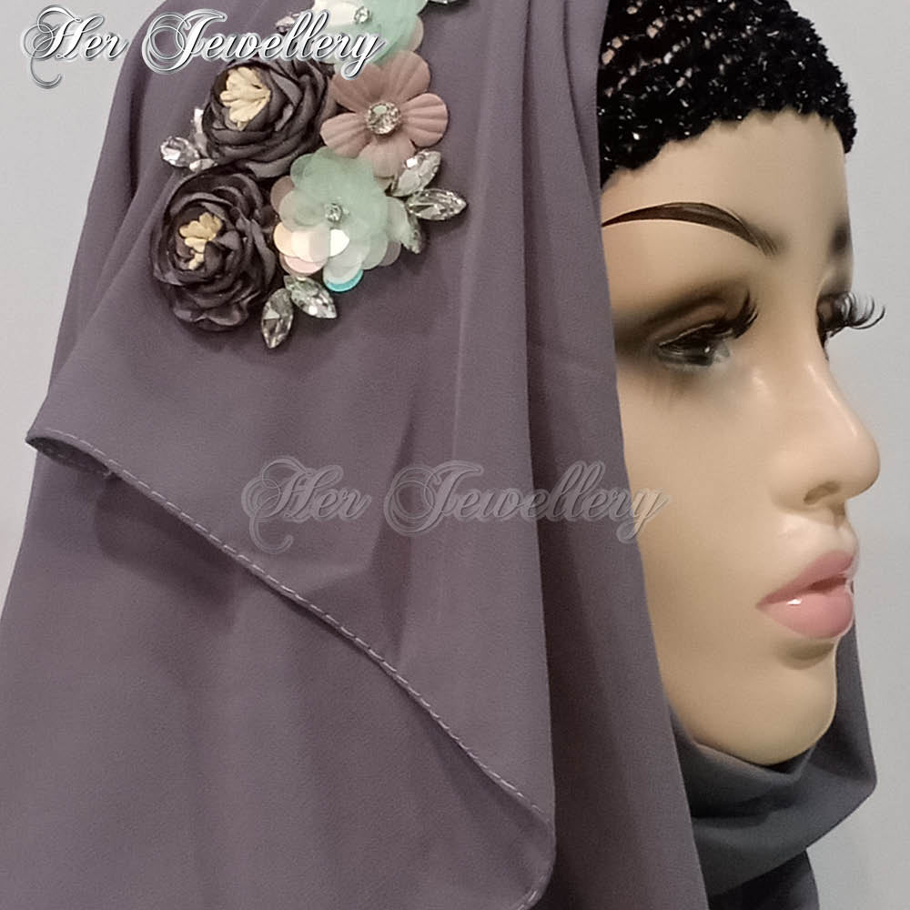 Swarovski Crystals Rosy Blossome Scarf (Dark Grey) - Her Jewellery