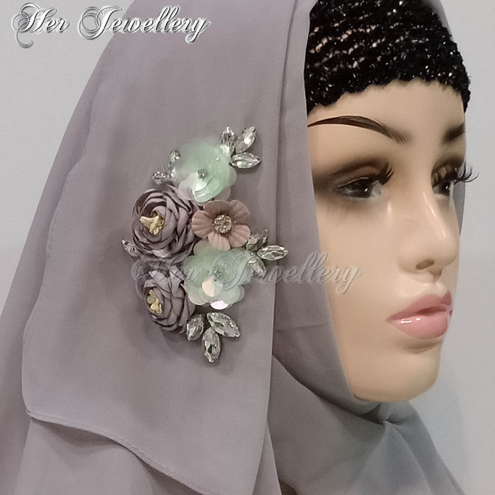 Swarovski Crystals Rosy Blossome Scarf (Grey) - Her Jewellery