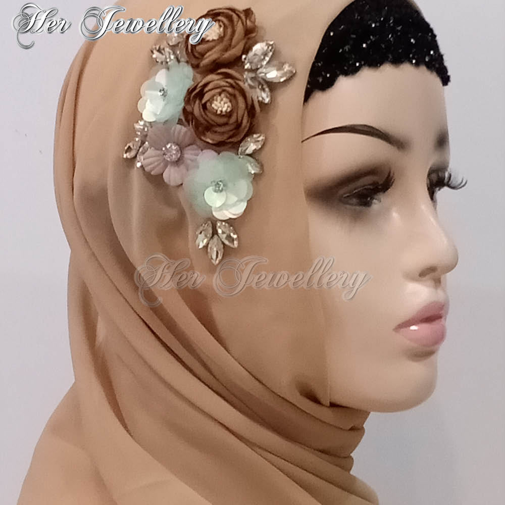 Swarovski Crystals Rosy Blossome Scarf (Light Brown) - Her Jewellery