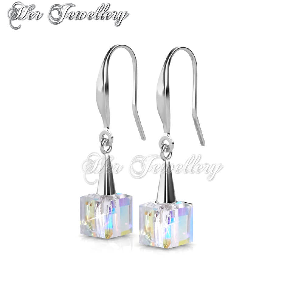 Swarovski Crystals Cube Hook Earrings - Her Jewellery