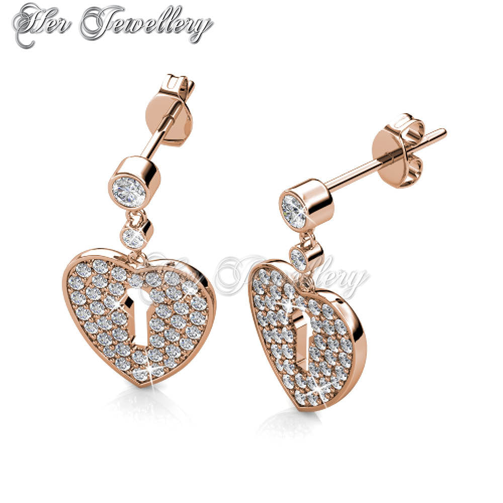 Swarovski Crystals Heart Lock Earrings - Her Jewellery