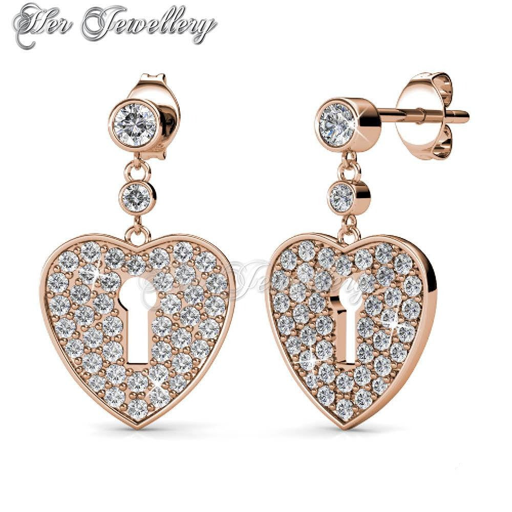 Swarovski Crystals Heart Lock Earrings - Her Jewellery