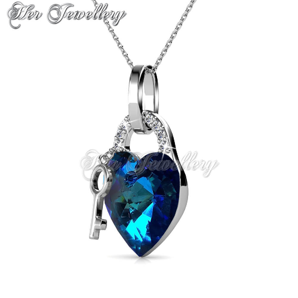 Swarovski Crystals Key To Heart Pendant (Blue) - Her Jewellery