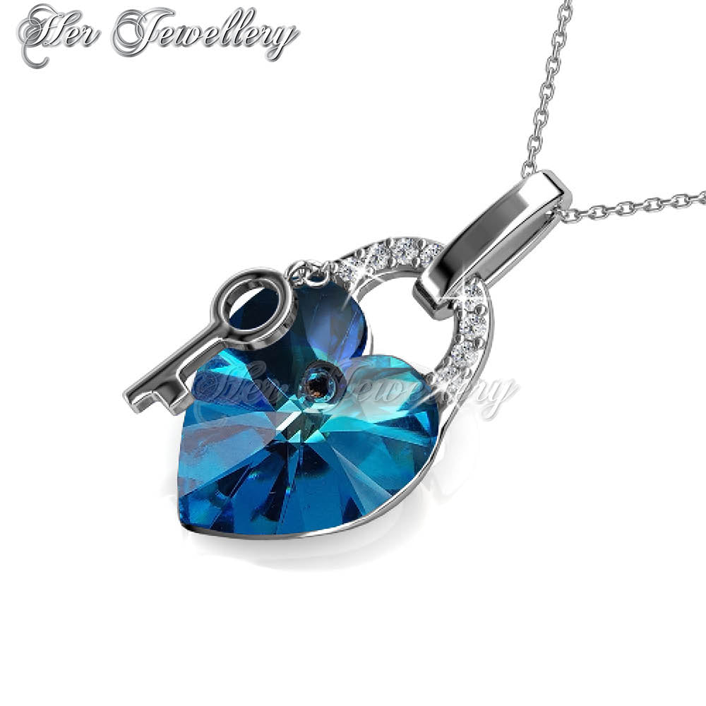 Swarovski Crystals Key To Heart Pendant (Blue) - Her Jewellery