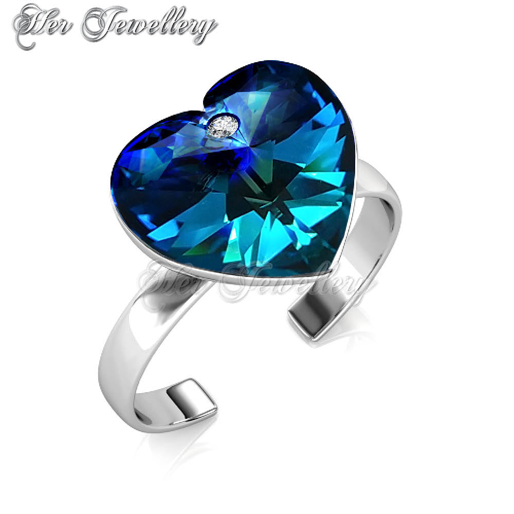 Swarovski Crystals Blue Heart Ring - Her Jewellery