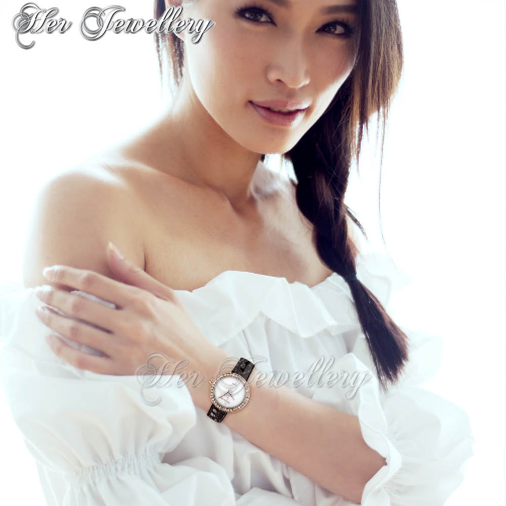 Swarovski Crystals Leather Watch - Her Jewellery