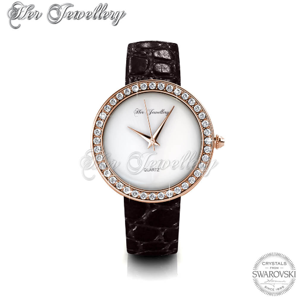 Swarovski Crystals Leather Watch - Her Jewellery