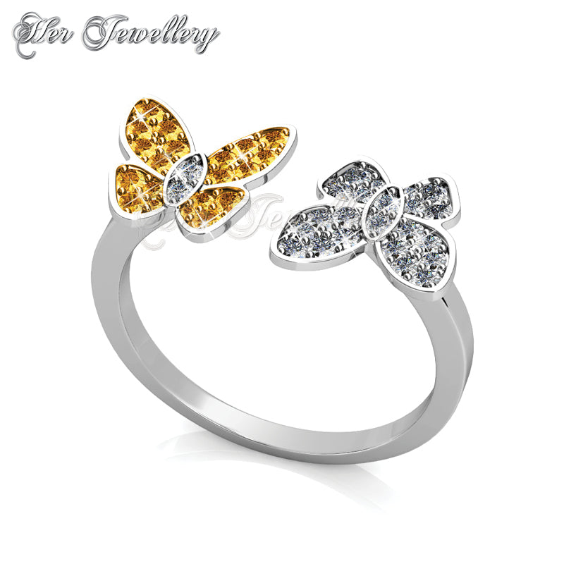 Swarovski Crystals Butterfly Lovers Ring - Her Jewellery