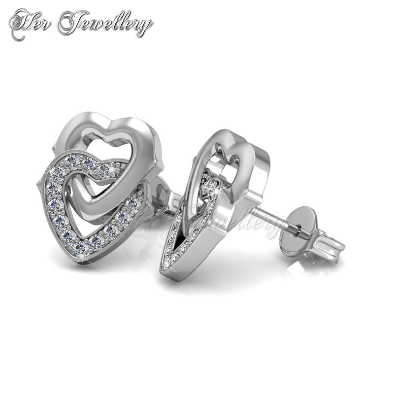 Swarovski Crystals 2 Hearts Earrings†- Her Jewellery
