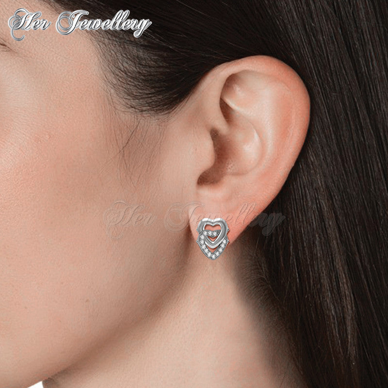 Swarovski Crystals 2 Hearts Earrings†- Her Jewellery