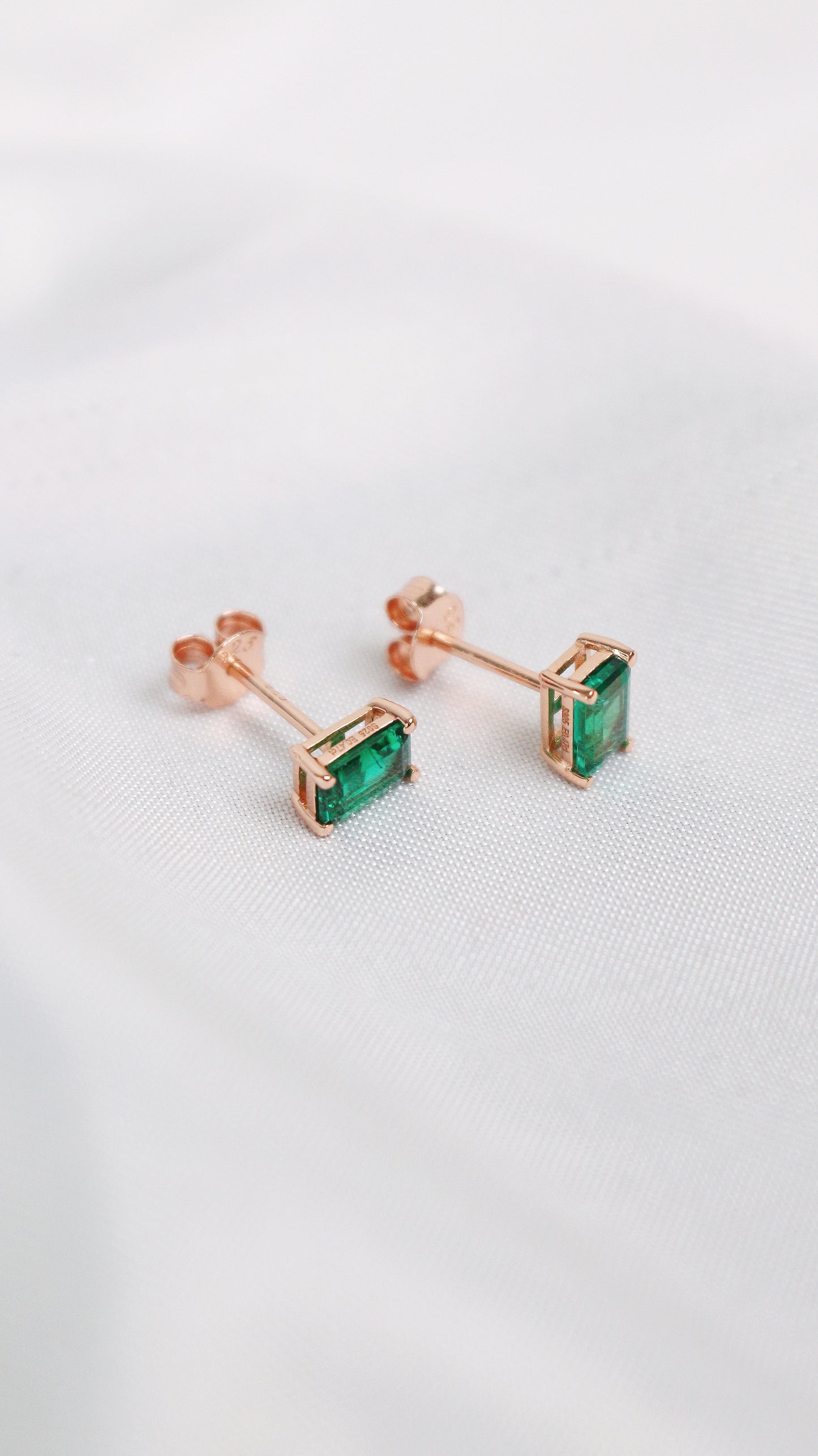 Rectangle Stud Emerald Earrings