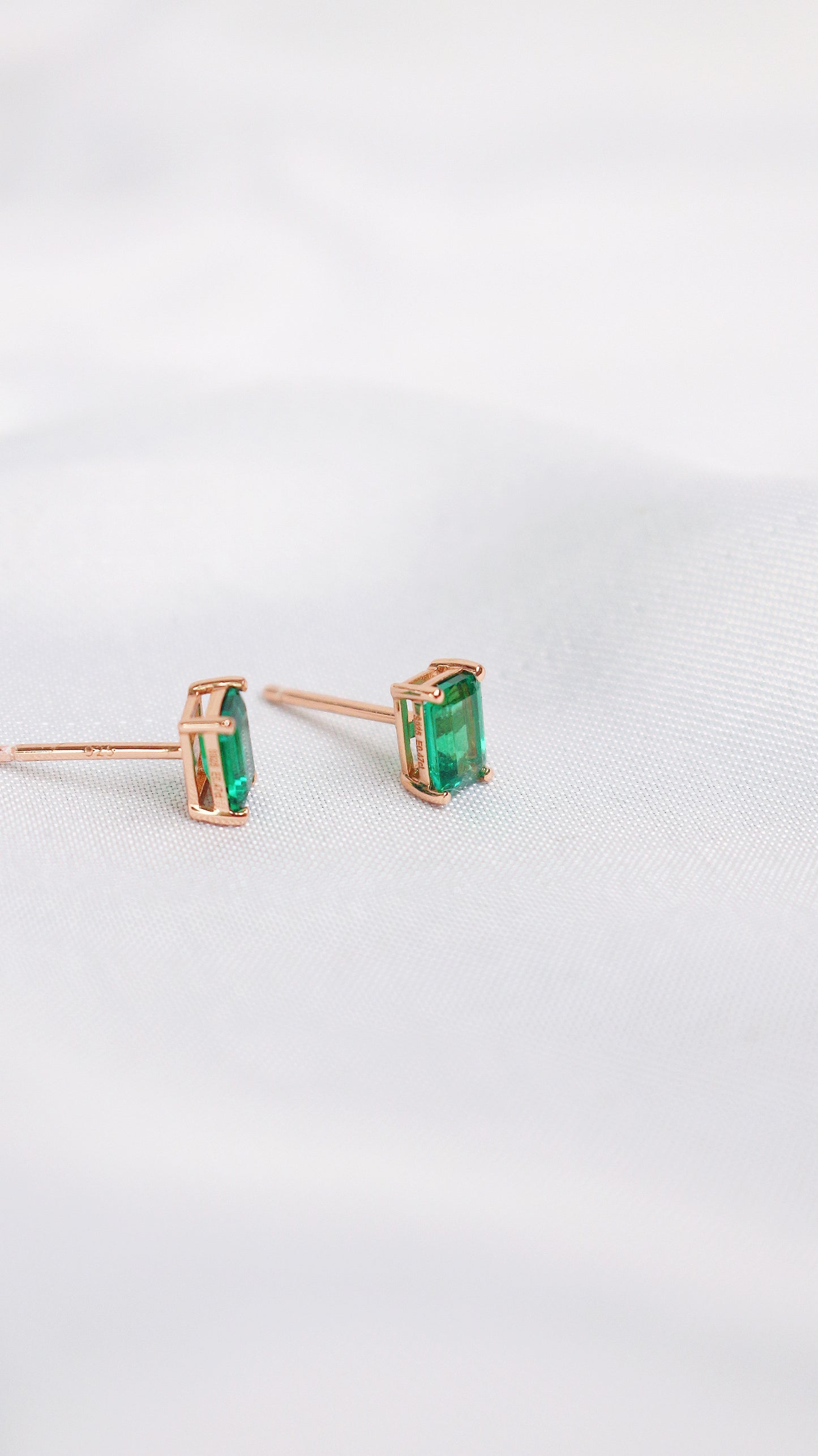 Rectangle Stud Emerald Earrings