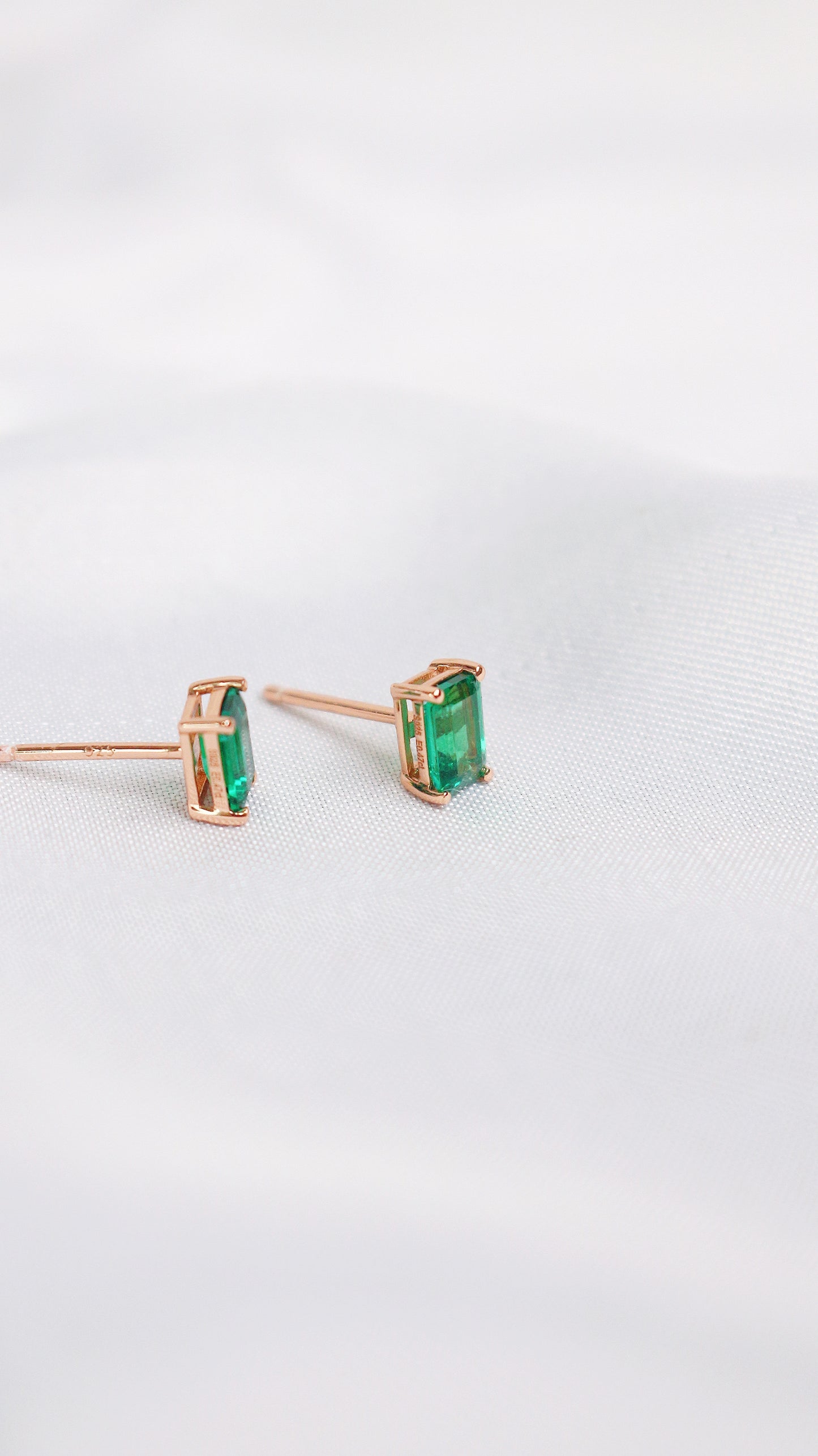 Rectangle Stud Emerald Earrings