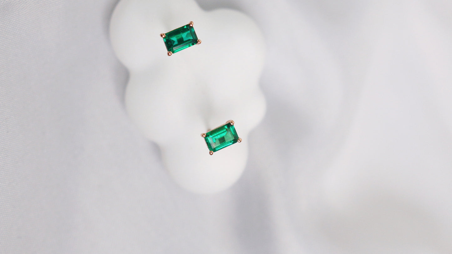 Rectangle Stud Emerald Earrings