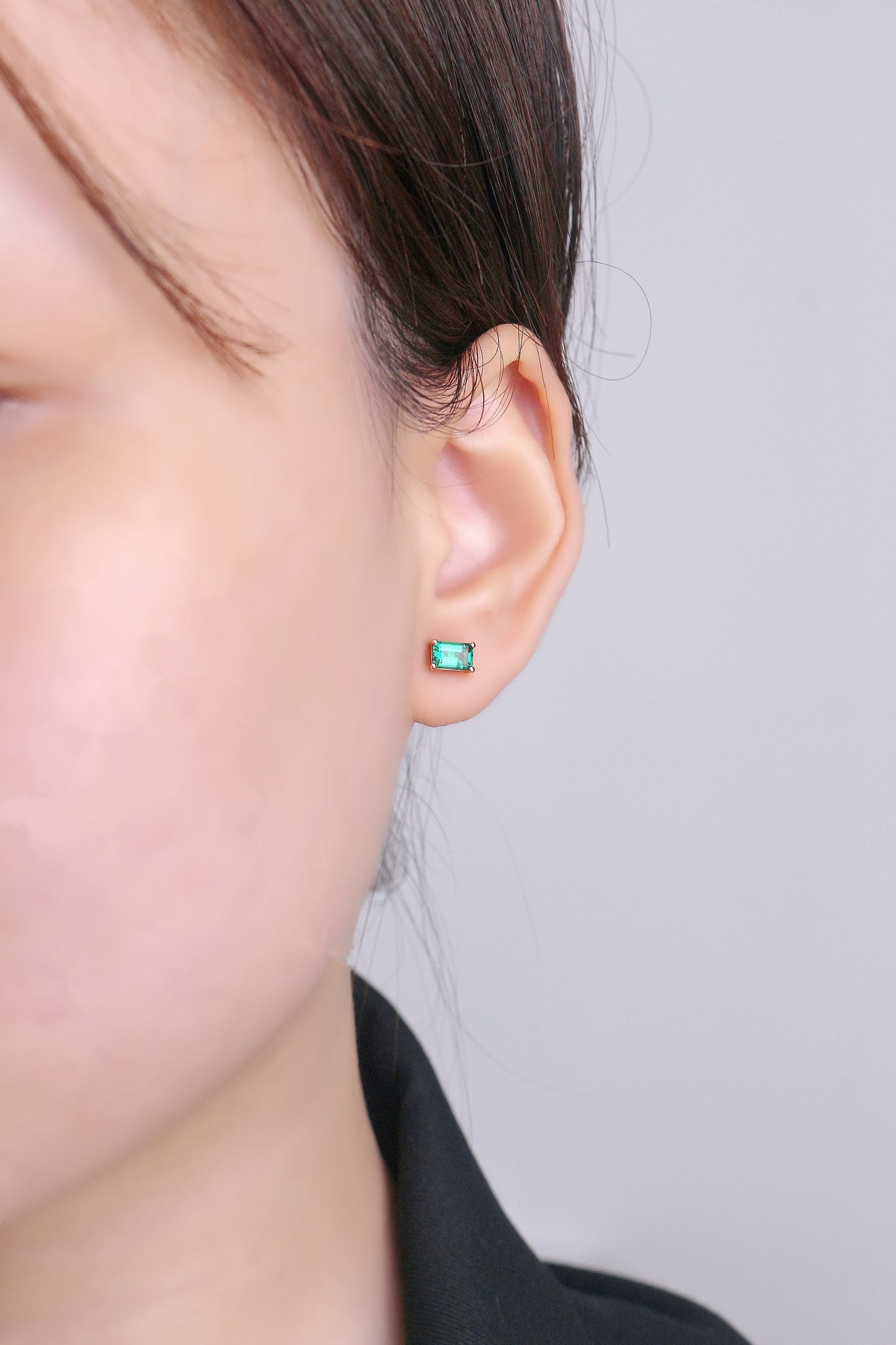 Rectangle Stud Emerald Earrings