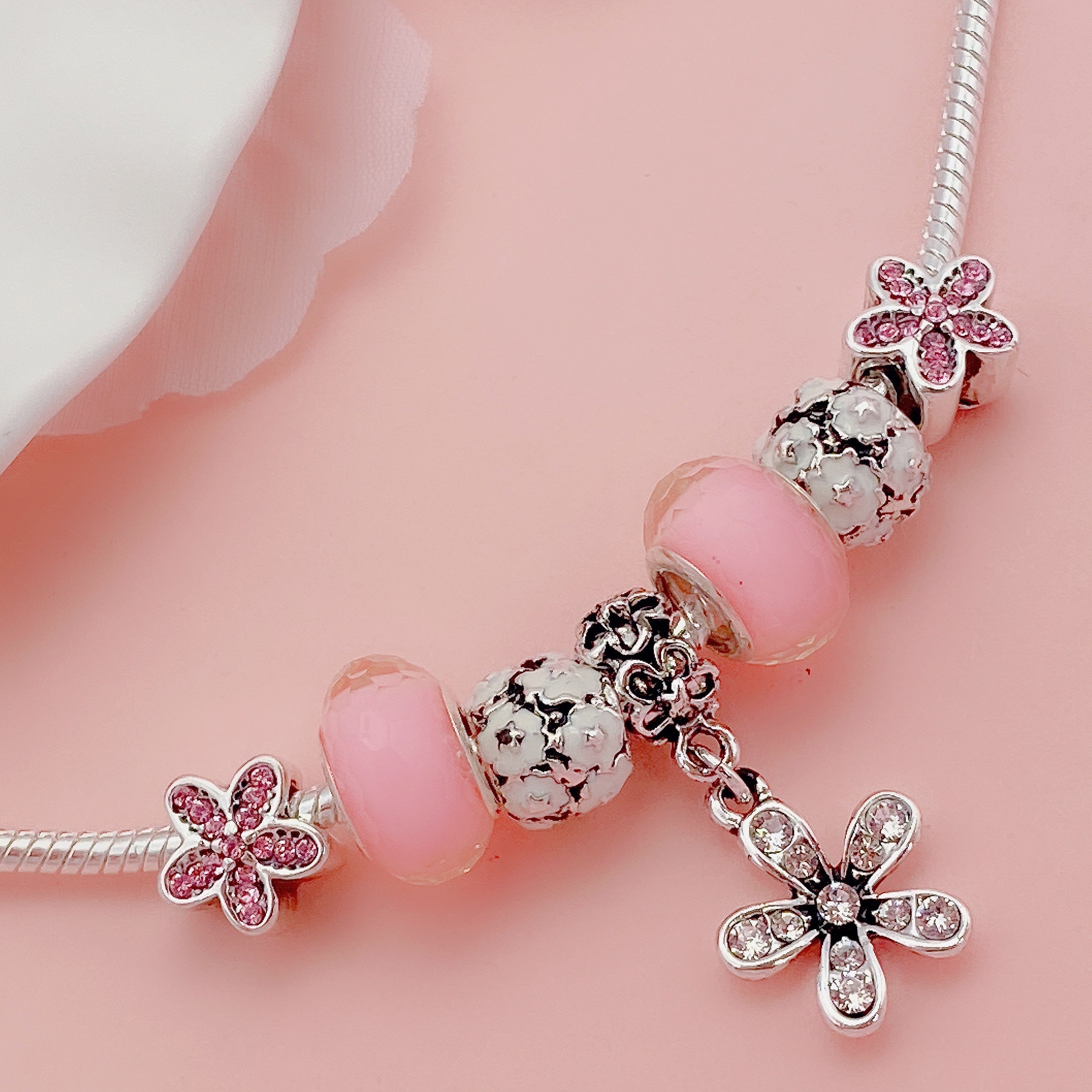 Veeki Women's Charm Bracelet, Pink Beaded Flower Pendant Snake Bone Chain,  Treasure Box Clasp Bracelet, Fits Most Wrists, Best Holiday Gifts For Women  | Fruugo NO