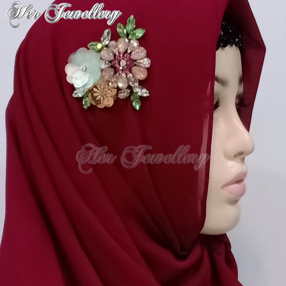 Swarovski Crystals Flowery Scarf (Burgundy) - Her Jewellery