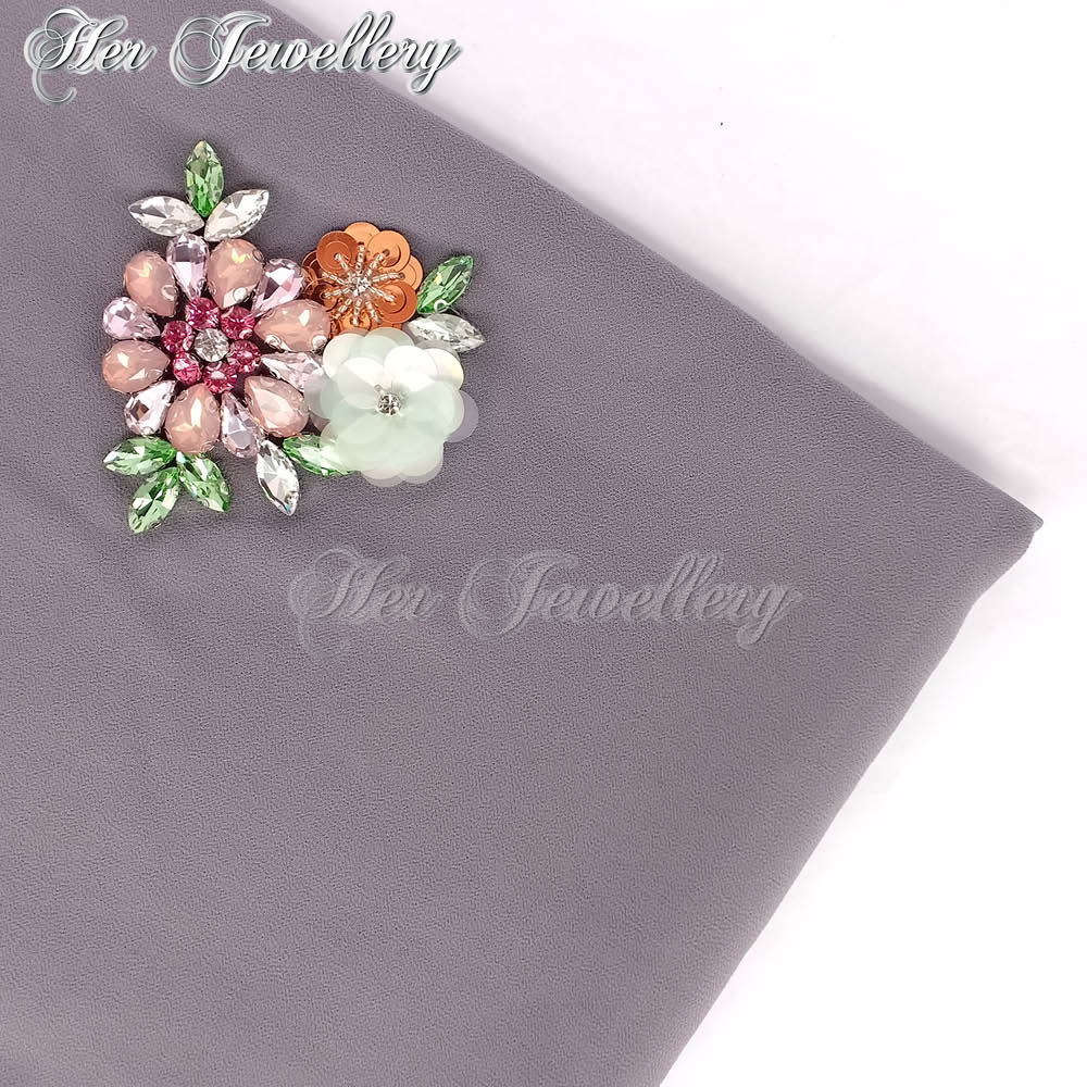 Swarovski Crystals Flowery Scarf (Dark Grey) - Her Jewellery