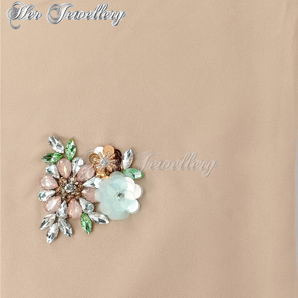 Swarovski Crystals Flowery Scarf (Light Brown) - Her Jewellery