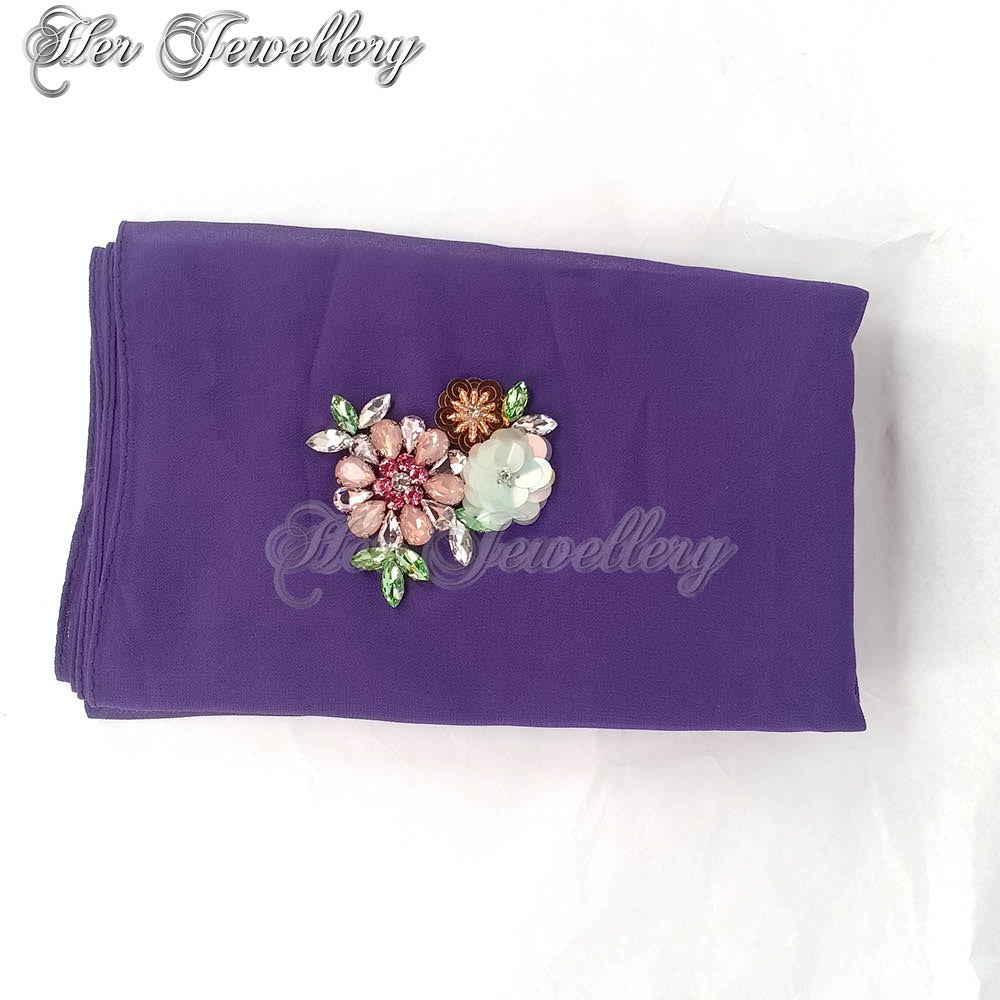 Swarovski Crystals Flowery Scarf (Purple) - Her Jewellery