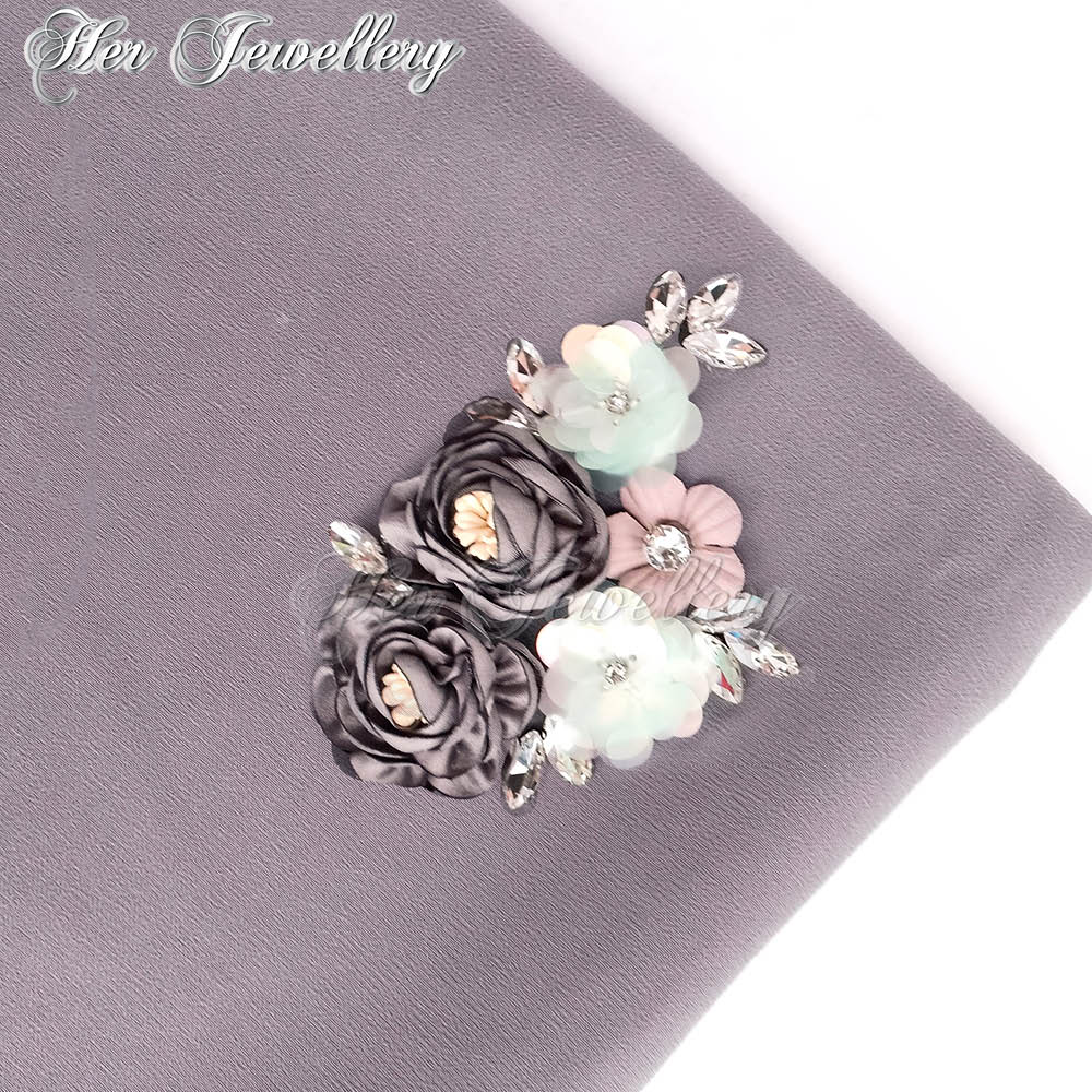Swarovski Crystals Rosy Blossome Scarf (Dark Grey) - Her Jewellery