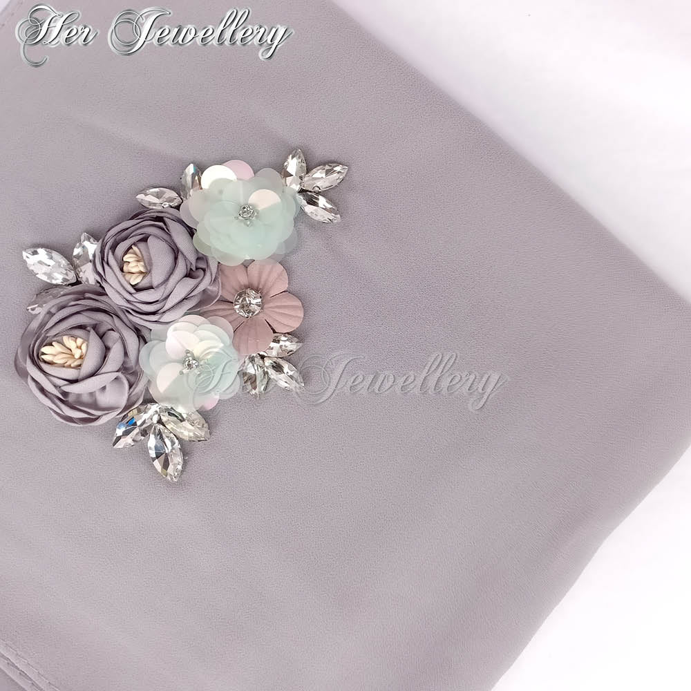 Swarovski Crystals Rosy Blossome Scarf (Grey) - Her Jewellery
