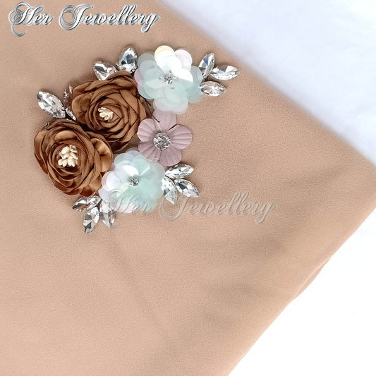 Swarovski Crystals Rosy Blossome Scarf (Light Brown) - Her Jewellery