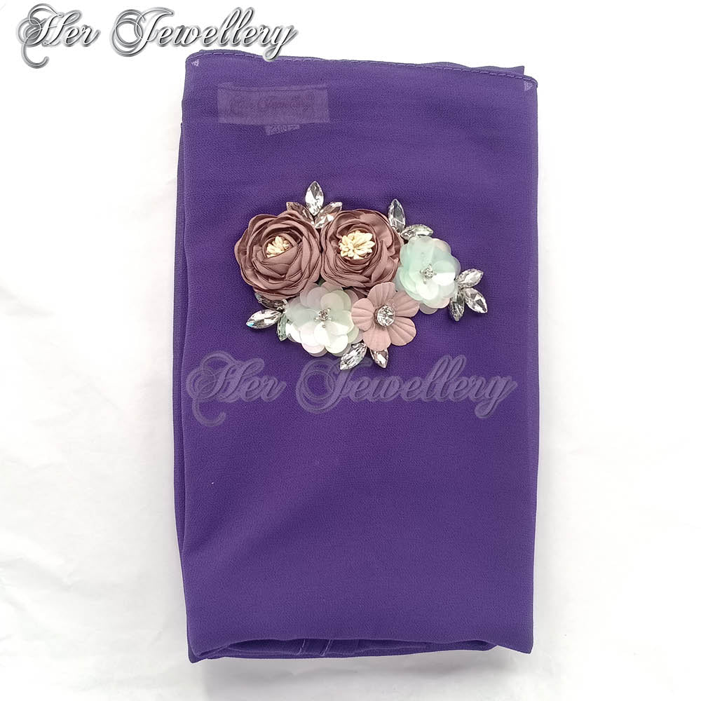 Swarovski Crystals Rosy Blossome Scarf (Purple) - Her Jewellery