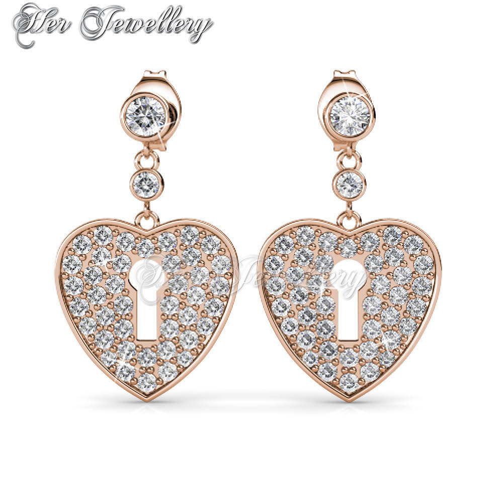 Swarovski Crystals Heart Lock Earrings - Her Jewellery
