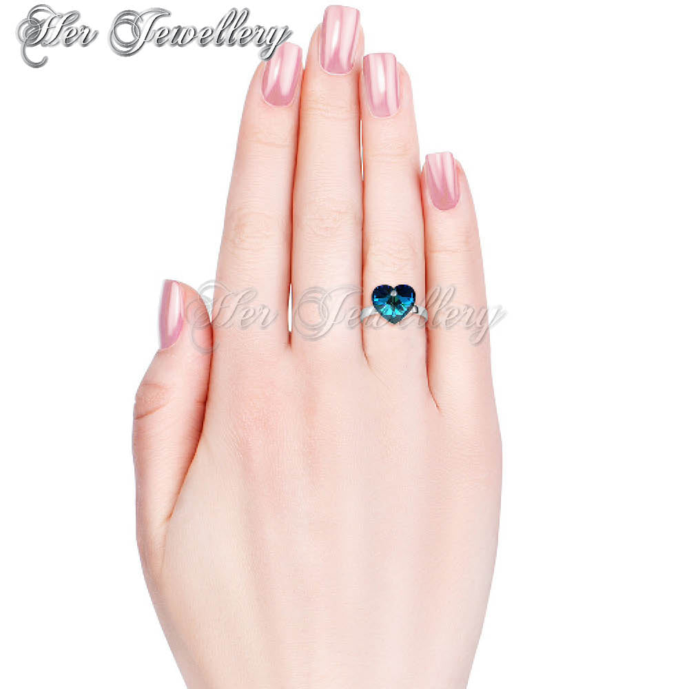 Swarovski Crystals Blue Heart Ring - Her Jewellery