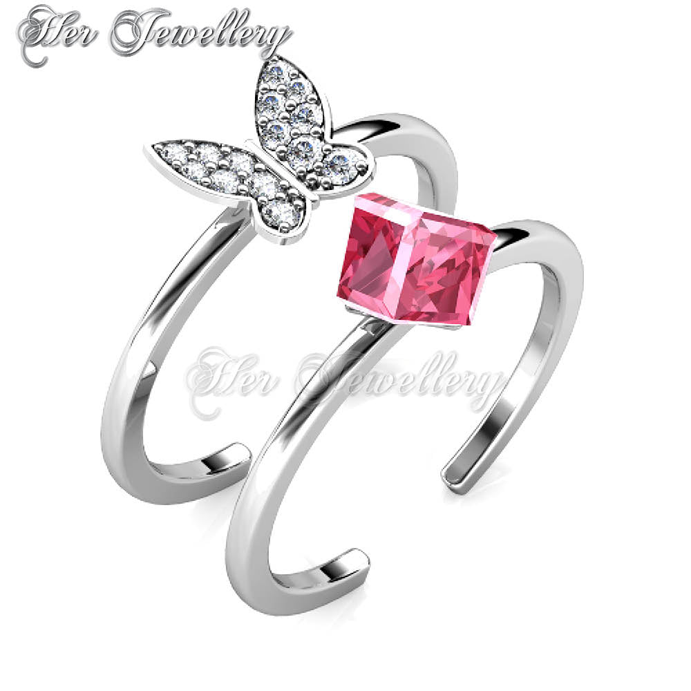 Swarovski Crystals Butterfly Cube Ring - Her Jewellery