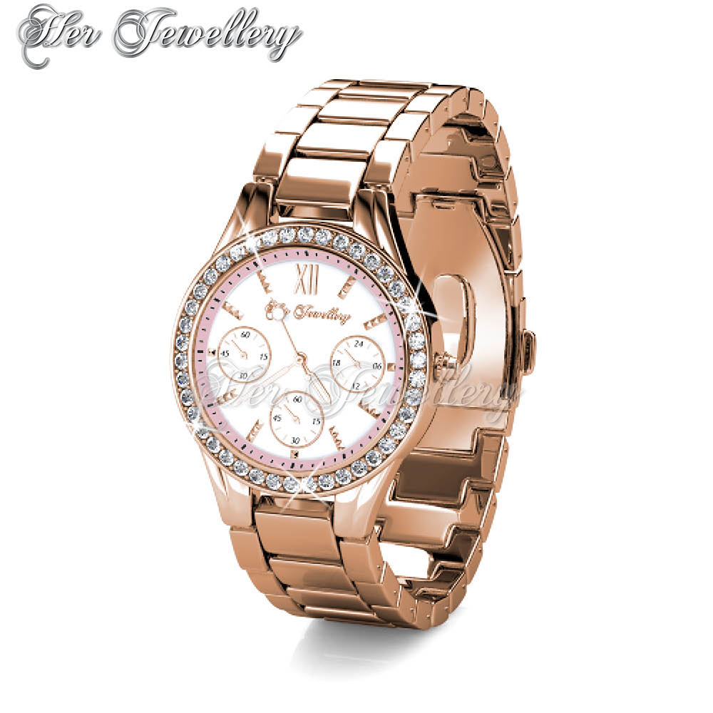 Swarovski Crystals Pinkc Watch (Rose Gold, Pink) - Her Jewellery