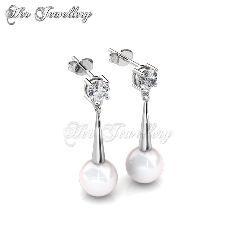 Swarovski Crystals Dangling Silver Pearl Earrings - Her Jewellery
