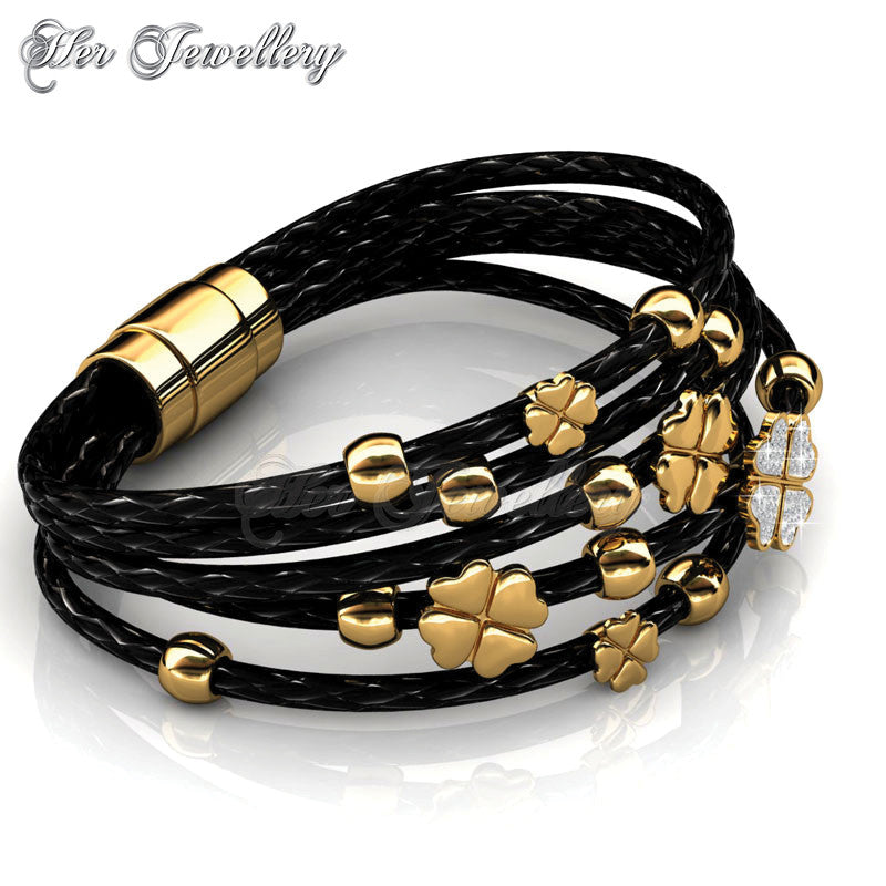 Swarovski Crystals Leather Clover Bracelet - Her Jewellery