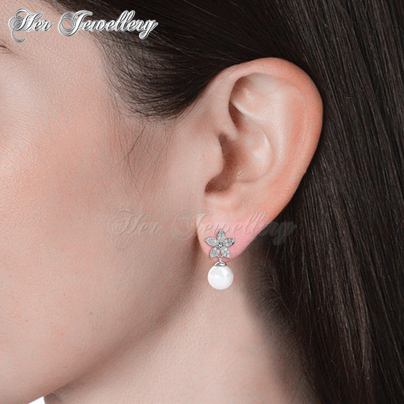 Swarovski Crystals Bloom Pearl Earrings - Her Jewellery