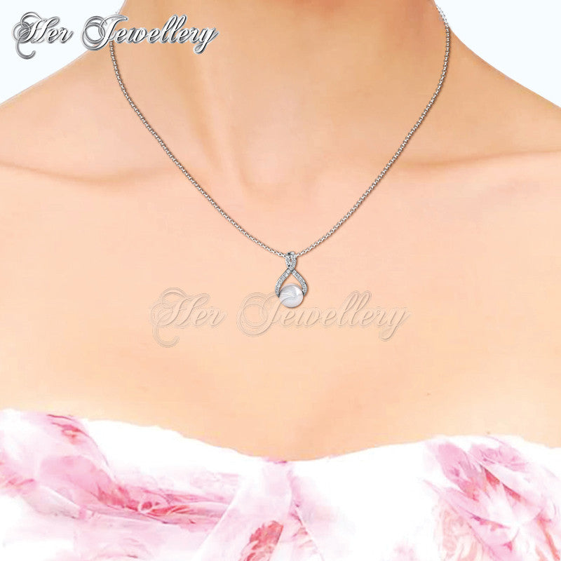 Swarovski Crystals Ribbon Pearl Pendant - Her Jewellery