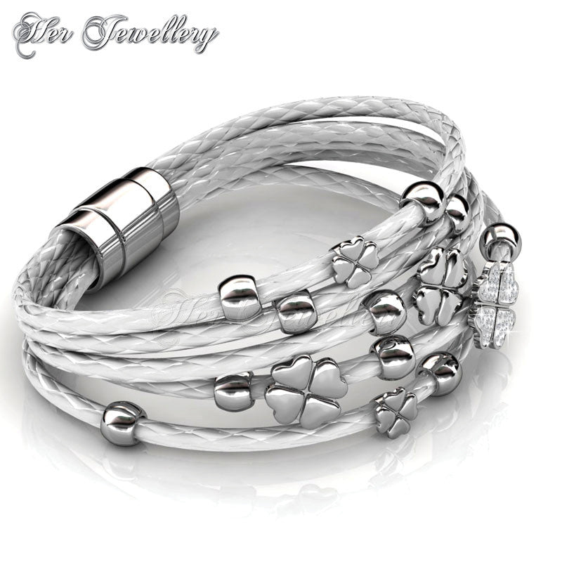 Swarovski Crystals Leather Clover Bracelet - Her Jewellery