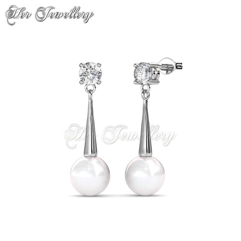Swarovski Crystals Dangling Silver Pearl Earrings - Her Jewellery